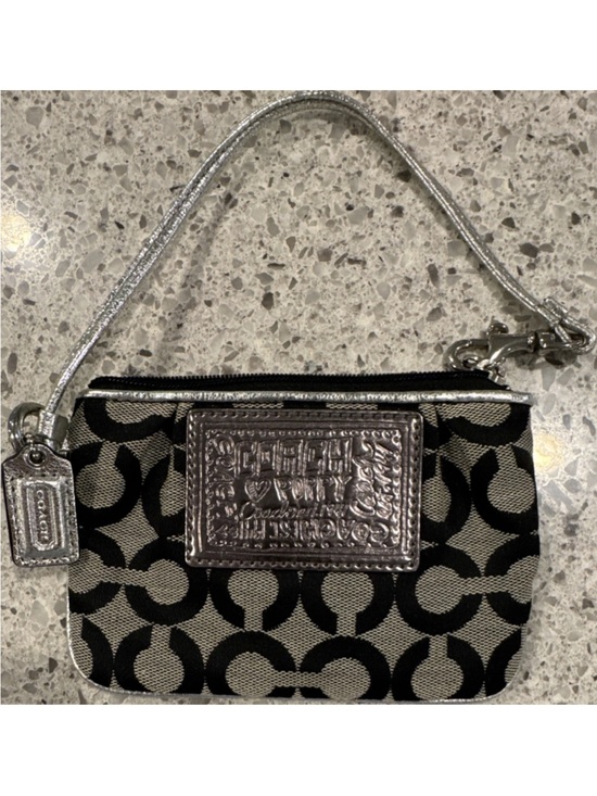 Coach Handbags - COACH Black & Silver Signature Logo Wristlet
